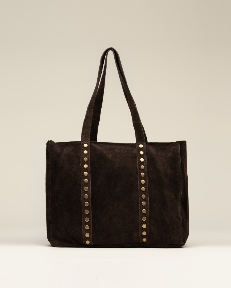 Bolso Ante Tachas Grande Choco 1