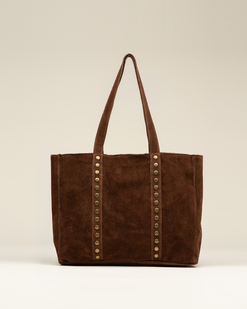 Bolso Ante Tachas Grande Marrón 1