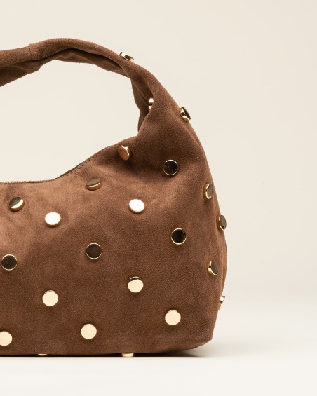 Bolso De Mano Ante Tachas Marrón 1