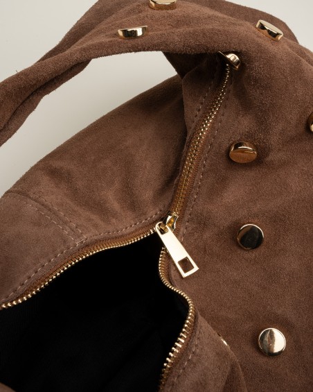 Bolso De Mano Ante Tachas Marrón 2
